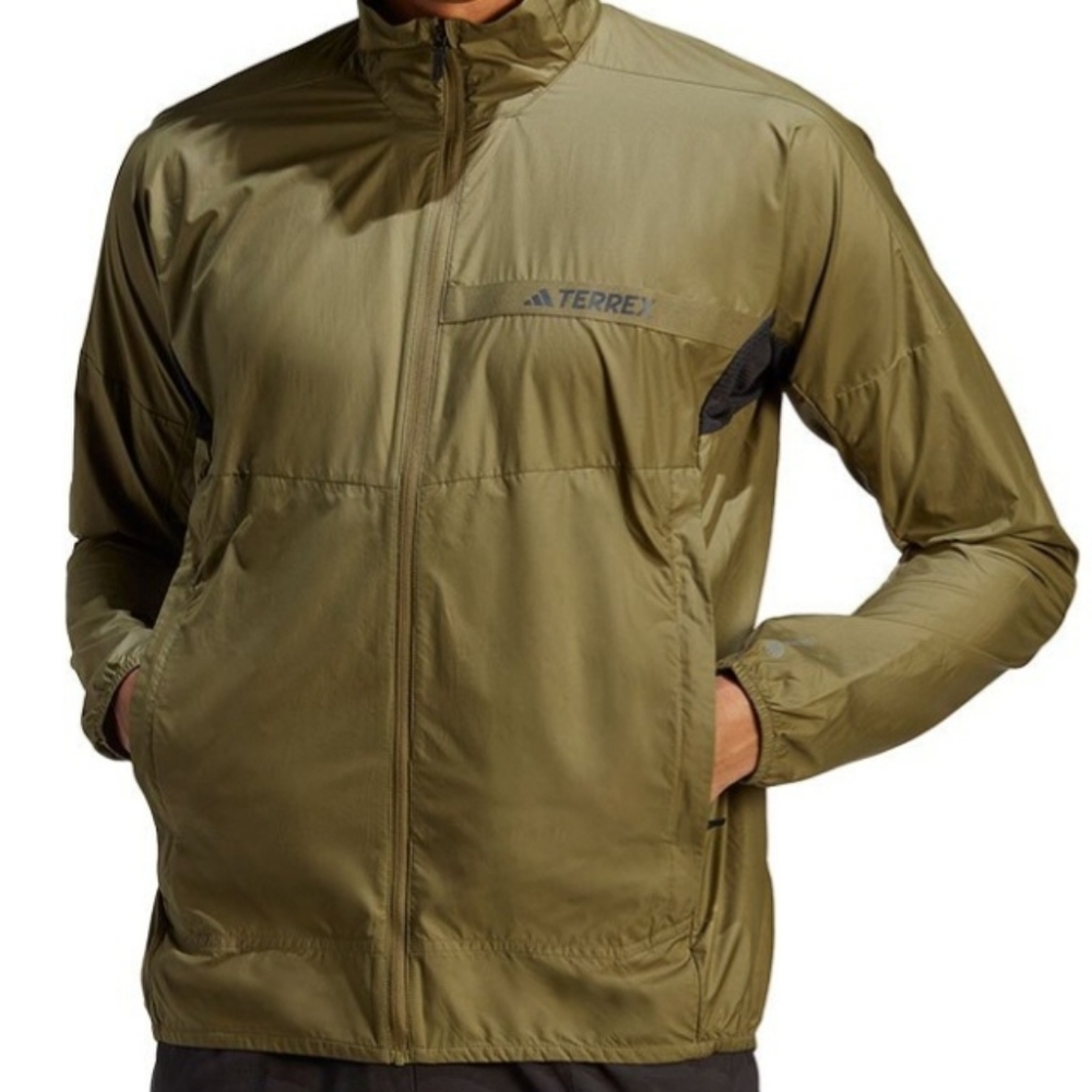 adidas Terrex Mt Wind Jacket Men's Hiking Trekking Running Green / Black